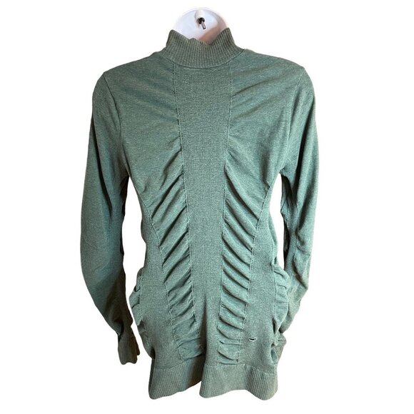 Athleta Green Pullover Mockneck Ruched Sweater with Thumbholes Sz M - Picture 2 of 10